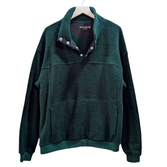 Outdoor Voices Men's Mediun Mega Fleece Quarter-snap Sweater In Conifer Green - Picture 4 of 7